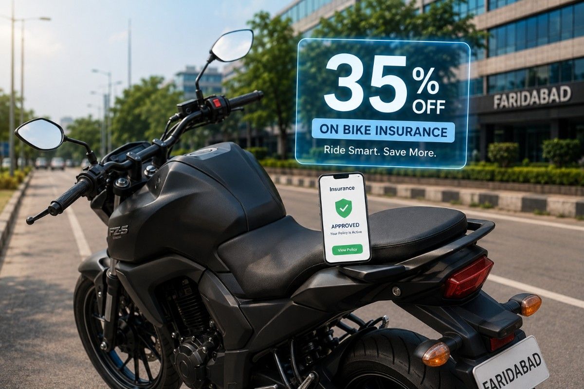A motorcycle with a digital screen showing savings and lower insurance premiums.