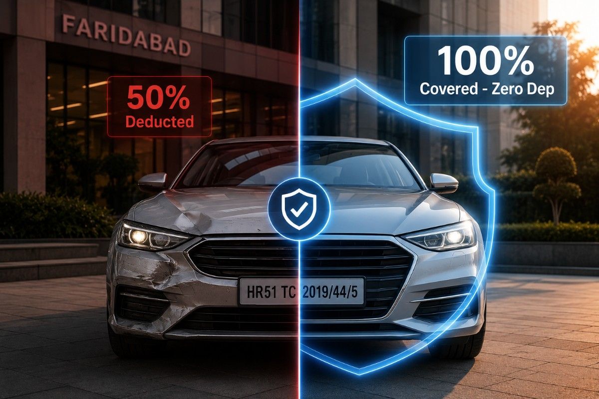 A visual comparison showing the financial benefits of zero depreciation car insurance during a claim.