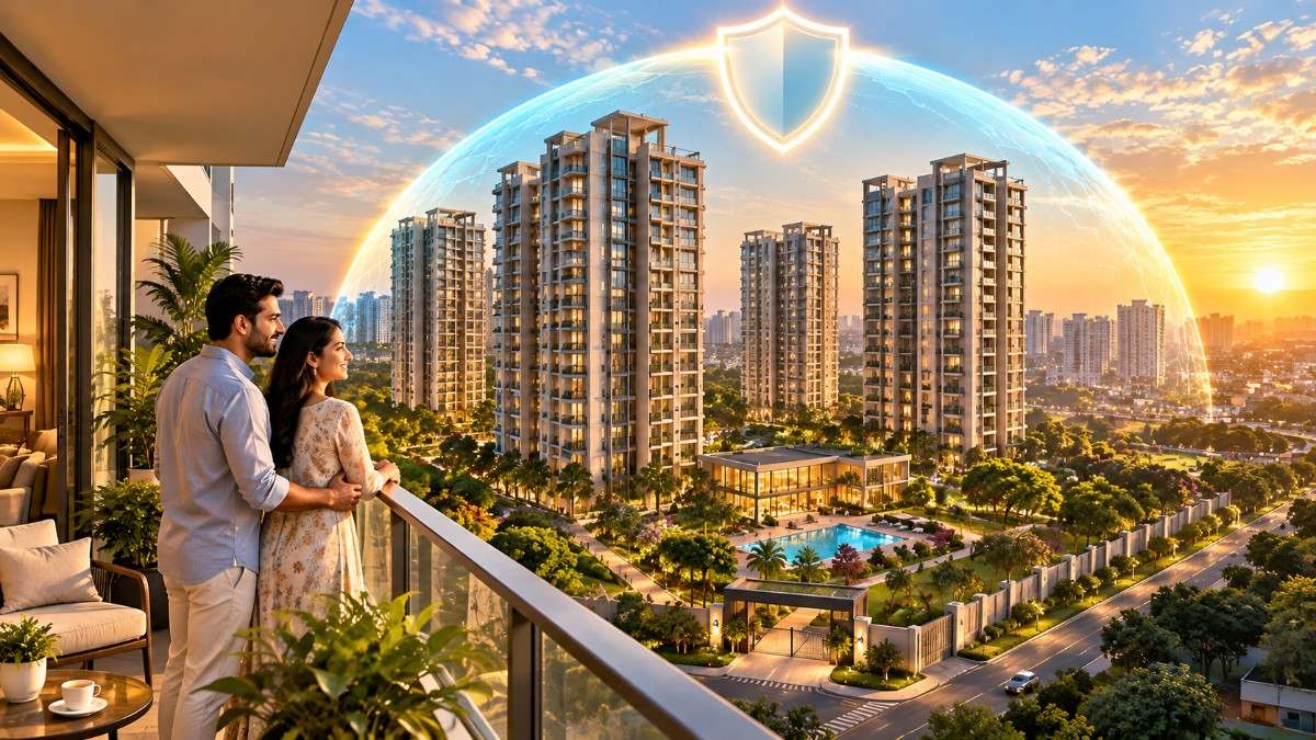 Modern high-rise residential apartments in Greater Faridabad protected by comprehensive home insurance.